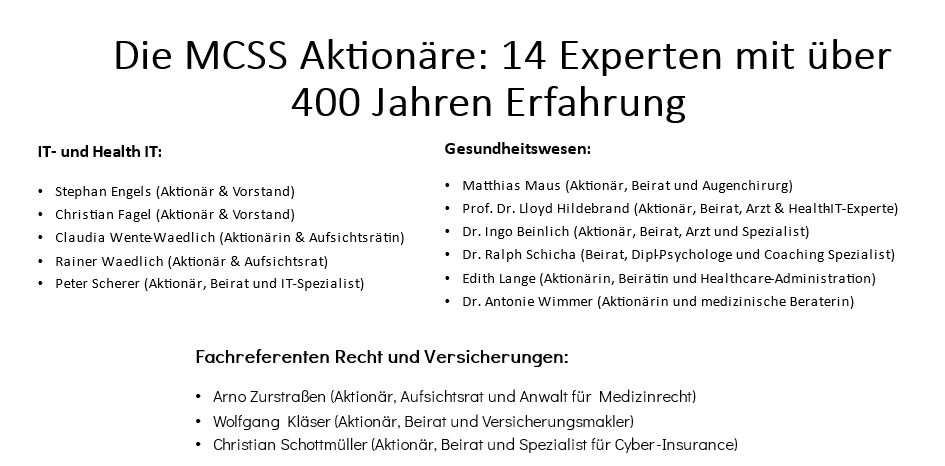 MCSS AG 14 Experten - 400 Jahre Erfahrung